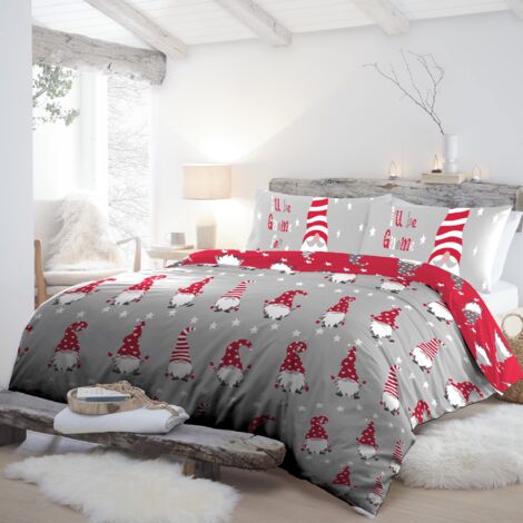 Fusion Christmas Gonks - Set copripiumino in 100% cotone spazzolato, 3 pezzi per letto matrimoniale, in argento GFCSV21PZU