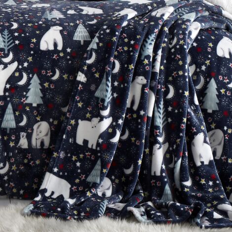 Fusion Coperta in pile con motivo natalizio Notte stellata, 120 x 150 cm, colore: blu
