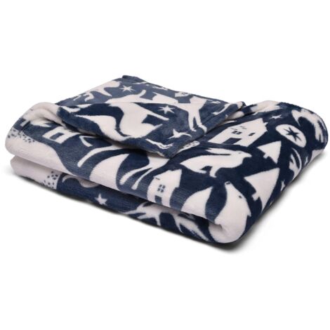 Fusion Snug - Coperta in pile con animali Scandi, 120 x 150 cm, colore: blu navy