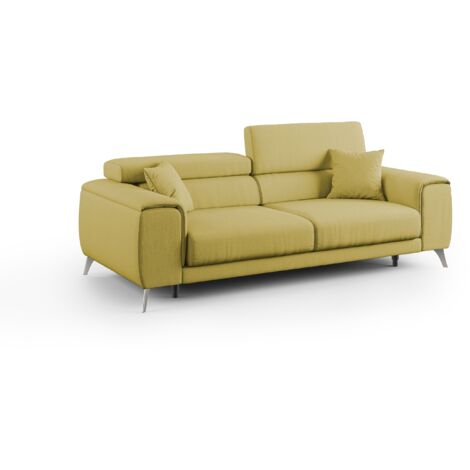 Fusion Sofá con asientos deslizantes en tela suave antimanchas 185 cm Amarillo