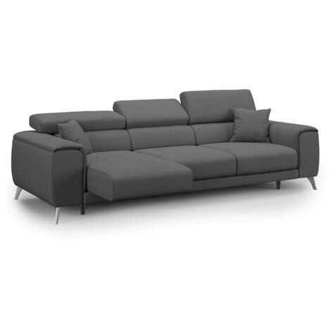 Fusion Sofa mit 3 Schiebesitzen aus abwaschbarem Stoff T05 260 cm anthrazit