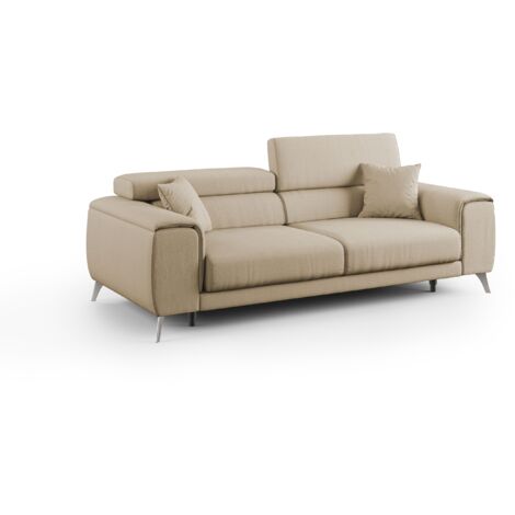 Fusion Sofa mit Schiebesitzen aus abwaschbarem Stoff T05 185 cm beige