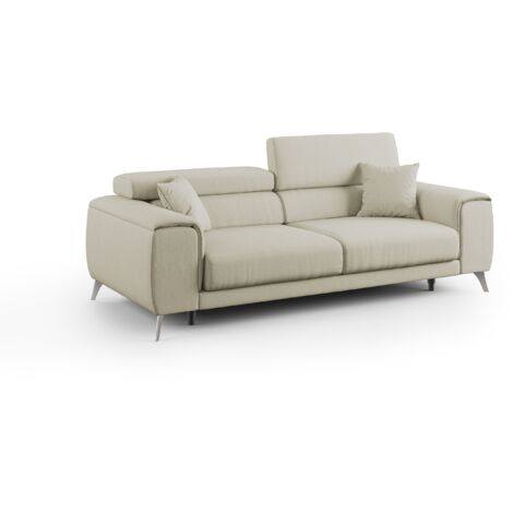Fusion Sofa mit Schiebesitzen aus abwaschbarem Stoff T05 215 cm creme