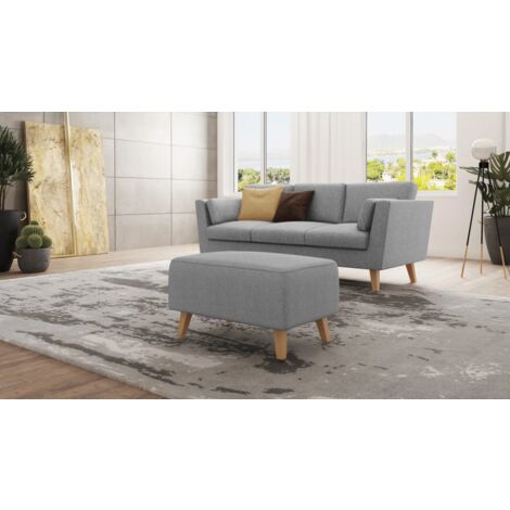 Fußhocker mit Holzfüßen Hannah aus Grau Luxusmicrofaser
