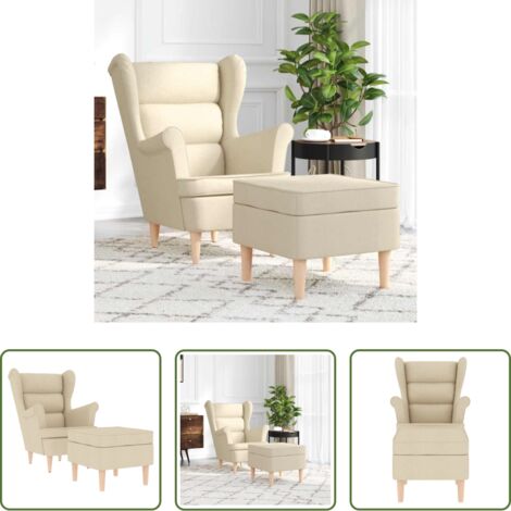 Fußhocker -  Sessel mit Fußhocker Creme Stoff