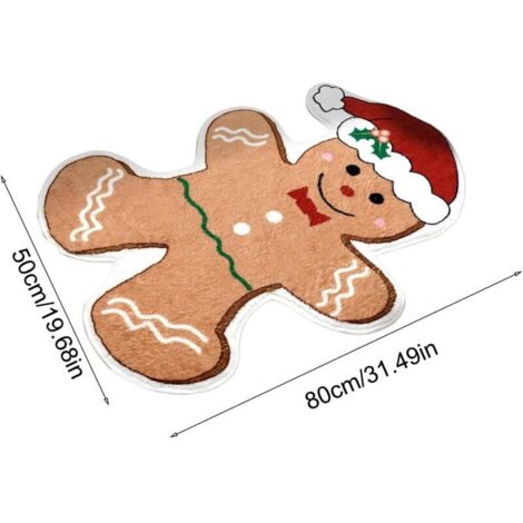 Fußmatte in Form eines Lebkuchenmanns, 50 x 80 cm – Saugfähige, rutschfeste Kaschmir-Badematte im Weihnachtsstil für Böden, Badezimmer, Eingangsbereiche, Wohnzimmer und Wohnräume