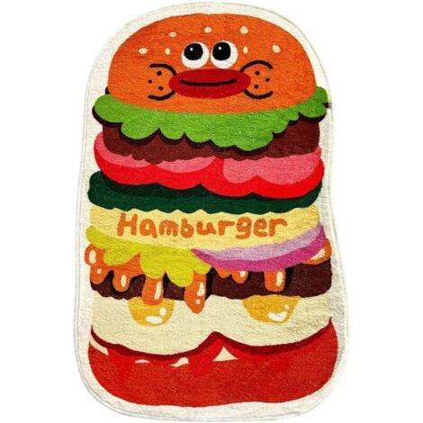 Fußmatte mit Cartoon-Hamburger-Motiv, Wohnzimmerteppich, 40 x 60 cm, weiche und rutschfeste Badematte mit hoher Saugfähigkeit für S