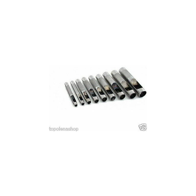 Fustelle in acciaio set 9 pz per cuoio lamiere stoffa plastica legno punzoni