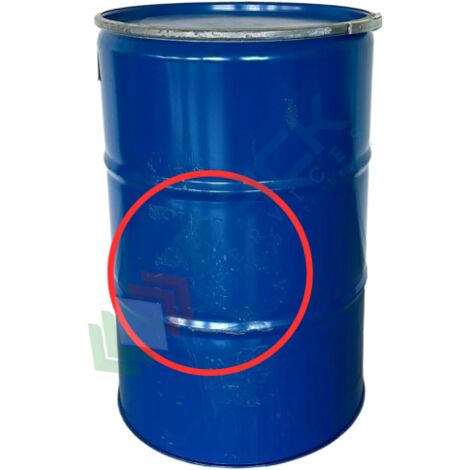 Fusto in ferro cilindrico, capacità 230 Lt, omologato ADR/ONU per liquidi, ad apertura totale, Iso Container, corpo blu interno grezzo - DIFETTI ESTETICI - Blu