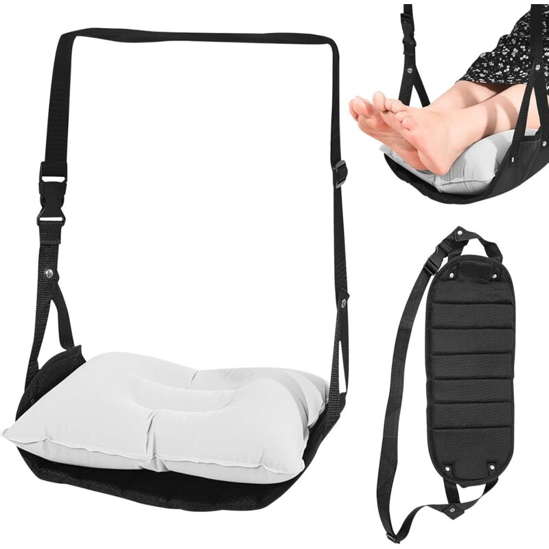 Fußstütze fürs Flugzeug, Fußkissen, Fußhängematte, Hängematte mit aufblasbarem Kissen, tragbar, für Entspannung und Komfort auf langen Flügen