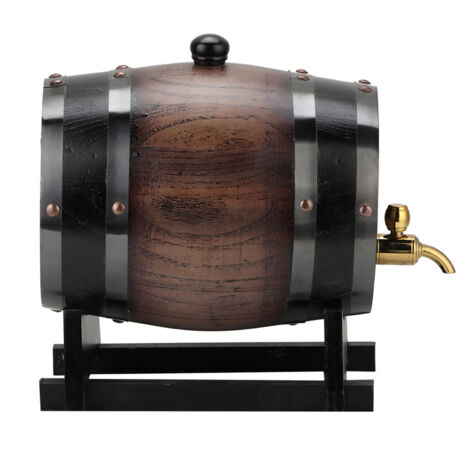Fût à Vin de 3L en Chêne Noir à Rayures Vintage avec Robinet pour Whisky et Brandy