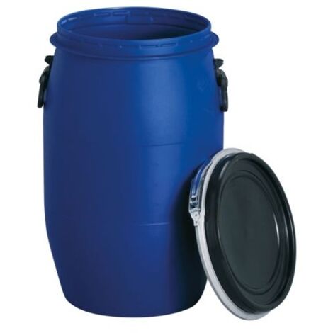 Fut Bidon Alimentaire 30 litres, Ouverture Totale, Baril polyéthylène alimentaire bleu, 60 x 98 cm