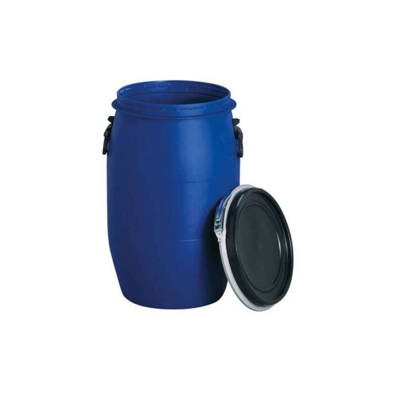 Fut Bidon Alimentaire 220 litres, Ouverture Totale, Baril polyéthylène alimentaire bleu, 60 x 98 cm