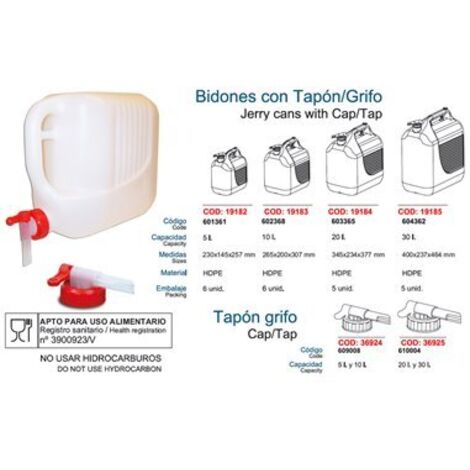 Fût en plastique de 10 litres avec robinet adapté à un usage alimentaire