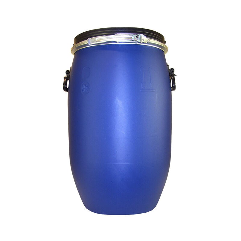 Belli - Fût alimentaire 60 litres bleu avec couvercle, cerclage métallique et poignées