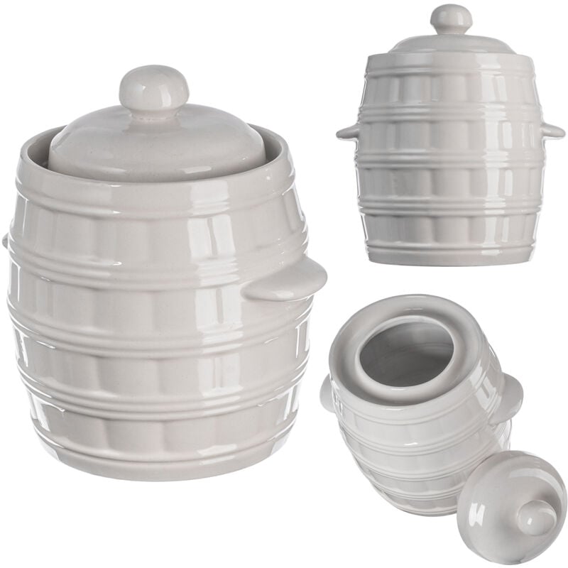 Kadax - Fût pour mariner choux, concombres, pot en grès, 5L, avec collerette