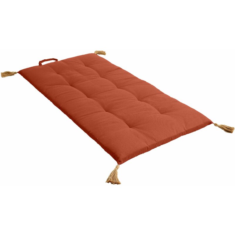 Futon repliable Panama avec pompons en jute - Longueur 120 Largeur 60 Epaisseur 5cm - Orange
