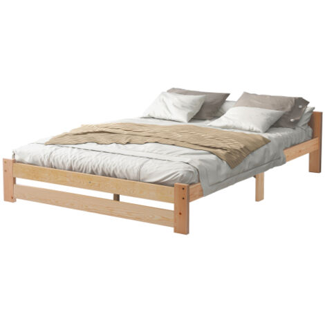 Futon en bois massif 200x140 cm structure à lattes couleur naturelle design confortable