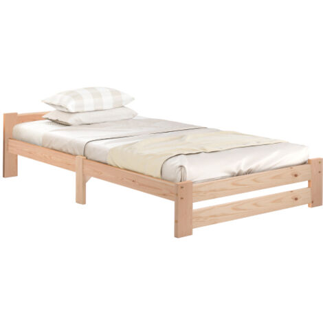 Futon en bois massif 200x90 cm structure à lattes couleur naturelle style minimaliste
