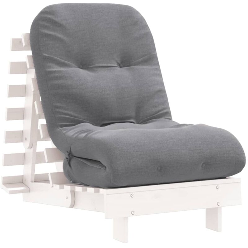 Vidaxl Weiß - Futon Schlafsofa Mit Matratze 60X206x11 Massivholz Kiefer