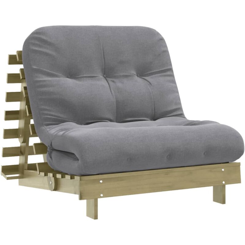 Vidaxl Grau Futon Schlafsofa Mit Matratze 90X206x11 Kiefernholz Imprägniert