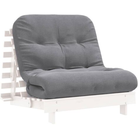 Futón sofá cama con colchón madera maciza blanco 90x206x11 cm