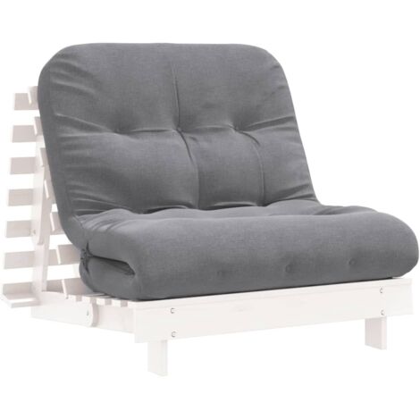 Futón sofá cama con colchón madera maciza blanco 90x206x11 cm