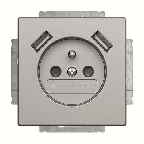 Futur Linear / Prise de courant 2P+T avec USB intégré et enjoliveur Alu 2CKA002017A1890 ABB BJE03993