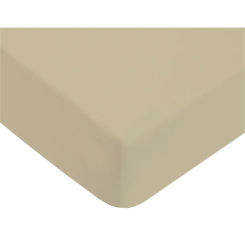 Future Home - Drap housse uni en 100% coton premium 57 fils beige deux personnes 160x200cm avec bonnet élastique de 30cm