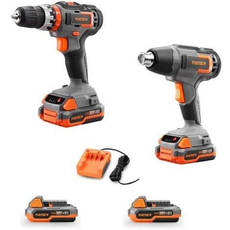 FUXTEC 20V cordless impact drill/driver and heat gun - Bundle incl. 2 batteries (2x 2Ah) and charger (1A)