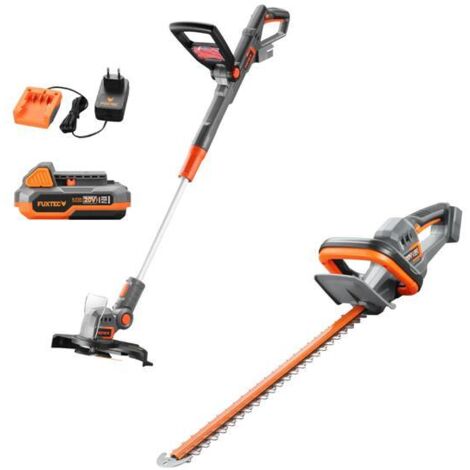 FUXTEC 20V Garten-Set FX-20VSET5 - Rasentrimmer 2,2 KG, 25cm Schnitt Heckenschere 3,6 KG,52cm Schnitt  20V Akku