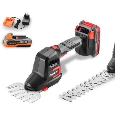 FUXTEC Akku Handheckenschere 20V mit 0,67Kg Gewicht, Schwertgröße von 20cm, Durchmesser von 10,5cm mit Akku FX-E1HHS20SET