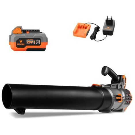 FUXTEC Akku Laubbläser 20V FX-E1LB20 – Inklusive 2 x Li-Ion 2Ah-Akku und 2,4A Ladestation - Laubgebläse zum Entfernen von Laub für Garten, Gehweg und Einfahrt – Leise – bis 38m/s