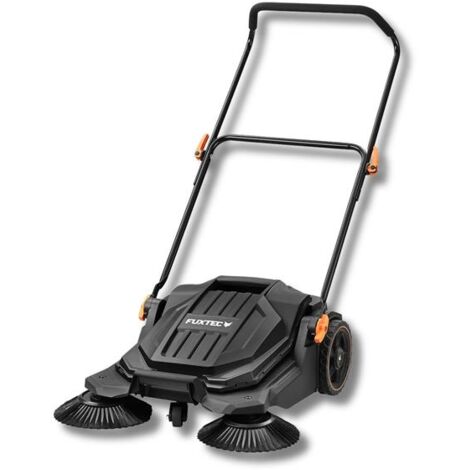 Fuxtec – Balayeuse manuelle 650 mm FXHK65 – Bac 20 L pour surfaces extérieures jusqu'à 2000 m² – Système de brosses à double rotation