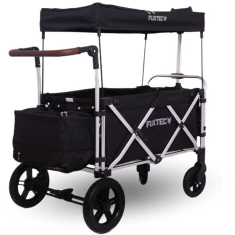 FUXTEC Bollerwagen faltbar in SCHWARZ mit Dach - Transportwagen klappbar  Hecktasche, Komfort-Schiebegriff & Innenraumverlängerung  5-Punkt-Gurt  Handwagen/Leiterwagen - FX-CTL900