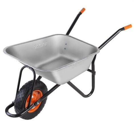 Fuxtec – Brouette de jardin 120 kg FXWB6404G – Volume 90 L – Acier galvanisé – Roues gonflables tout-terrain pour terrains accidentés