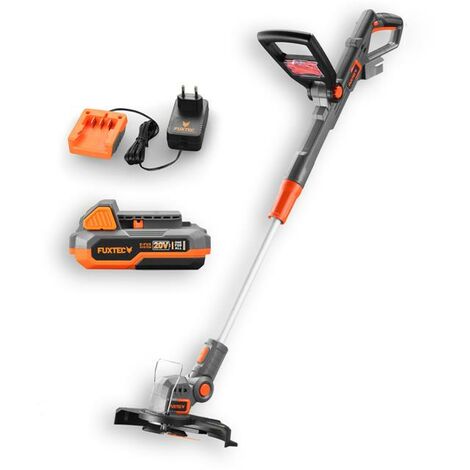 Fuxtec – Coupe-bordure à batterie 20V avec chargeur 2A – Lame en plastique pour coupe précise – Kit de démarrage pour débroussailleuse sans fil