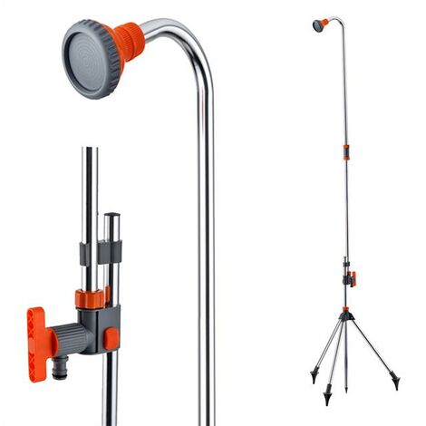 Fuxtec – Douche extérieure réglable 172-229 cm en plastique et aluminium – Débit d'eau ajustable d'une main – Stable avec 3 pointes – FXGD1