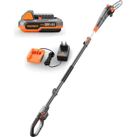 Fuxtec – Élagueuse électrique télescopique 20V – 8 pouces pour bois dur – Batterie Lithium-Ion 2Ah et chargeur inclus – Poids léger