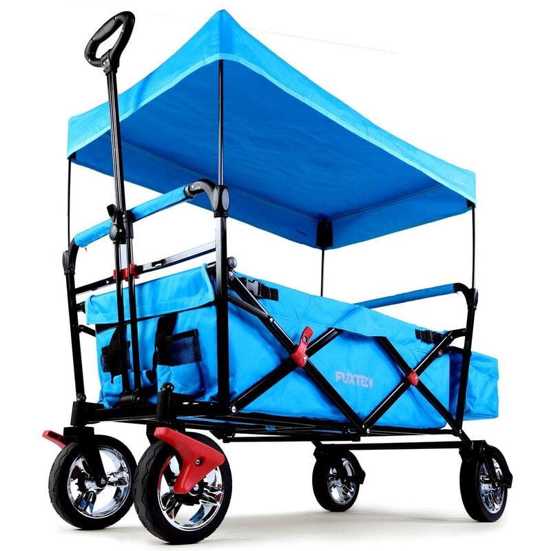 Folding Wagon / Foldable Wagon / Trolley / Hand Cart CT-500 Turquoise/ Blue - Fuxtec