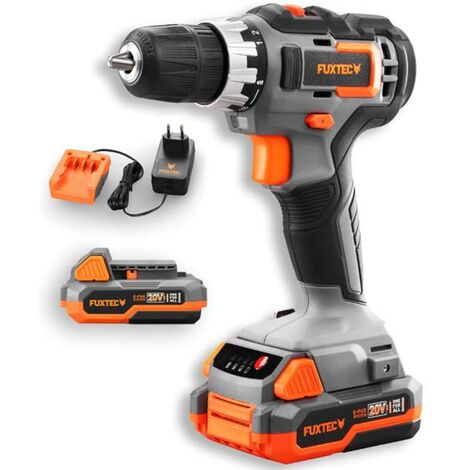 Fuxtec – Perceuse-visseuse sans fil 20V FXE1BS20 – 21000 frappes/min – Avec 2 batteries 2Ah et chargeur 1A – Couple 35Nm pour vissage intensif