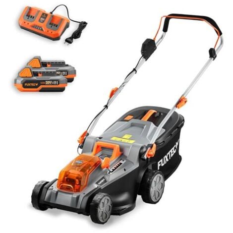 FUXTEC Tagliaerba elettrico a batteria 40V (2x20V) E2RM43 Set batterie e caricabatterie - Larghezza di taglio 43cm, Altezza di taglio variabile, Tosaerba a batteria, Senza fili