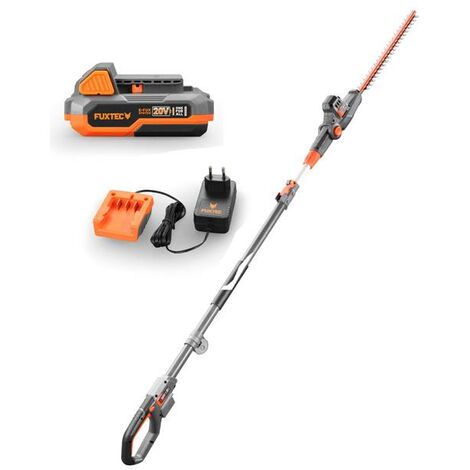 Fuxtec – Taille-haies télescopique sans fil 20V – Lame 25cm – Batterie Lithium-Ion 2Ah et chargeur inclus – Pour coupe précise et nette