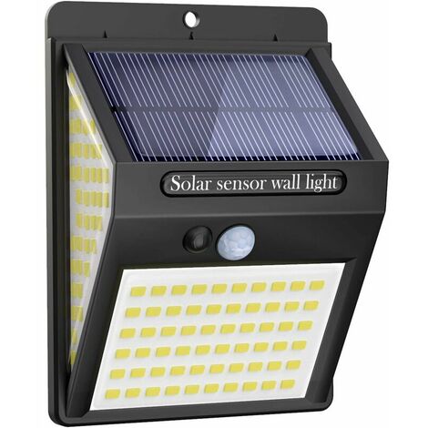 FVO 140 LED Luces de seguridad solares para exteriores Sensor de movimiento solar 270 ° Gran angular Impermeable con energía solar Luces de pared para exteriores duraderas 3 modos de iluminación