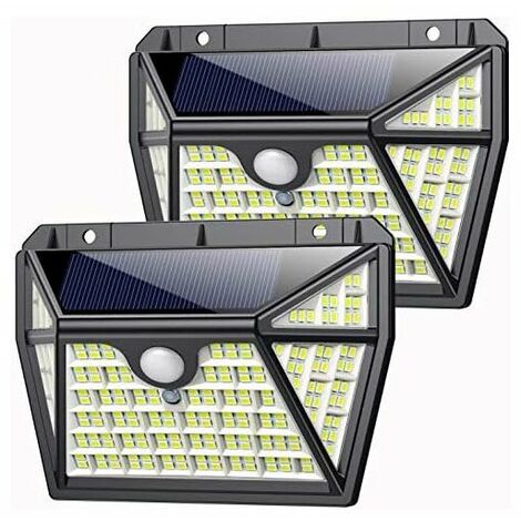 FVO 210 LED Luz solar para exteriores, AOPAWA 2 Pack 270 LED Luz solar con sensor de movimiento a prueba de agua, 2200mAh Foco solar para exteriores Lámpara de seguridad de energía inalámbrica para ja