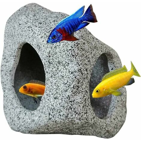FVO Cachette d'aquarium pour animaux de compagnie aquatiques pour se reproduire, jouer et se reposer, ornements en céramique sûrs et non toxiques, pierre décorative pour combattant