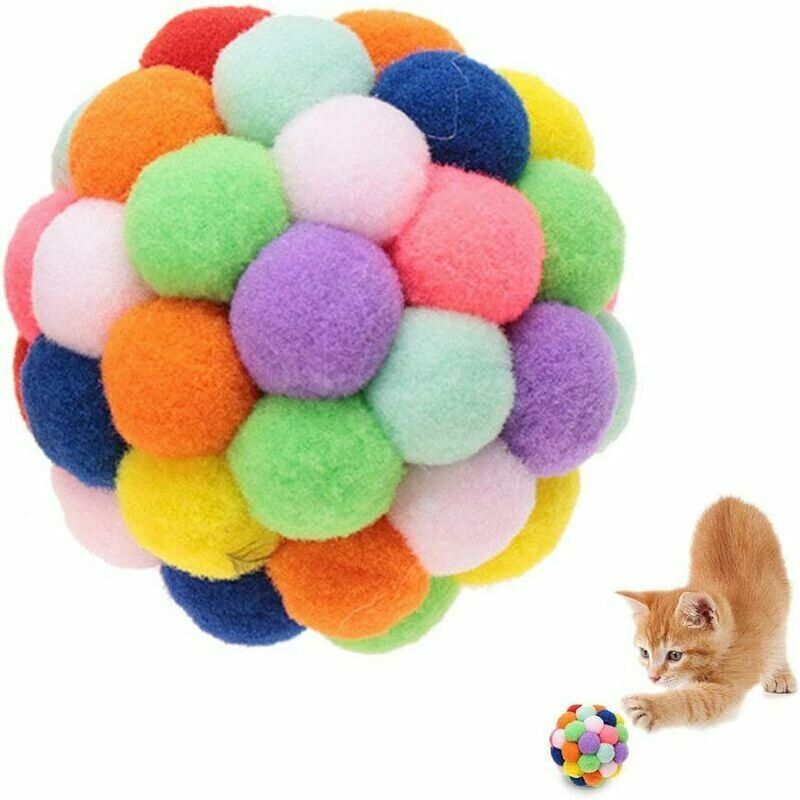 FVO Katze Bunte Bälle, Bunte Katze Springender Ball Ball für Katzenspielzeug Kätzchen Ball Plüschtier Handgemachter Kauball Katzenball für Katze