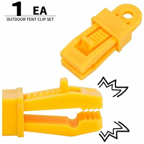 FVO Lot de 12 clips de tente réutilisables Clips de bâche en plastique Clips de bâche pour auvent de tente Camping en plein air Randonnée Jaune