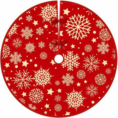 FVO-Rosso Fiocco di Neve Copertura per Albero di Natale Tradizionale Peluche Coprigambe per Albero di Natale Gonna per Albero di Natale Rotonda Tradizionale per Decorazioni Natalizie Negozio di Decora