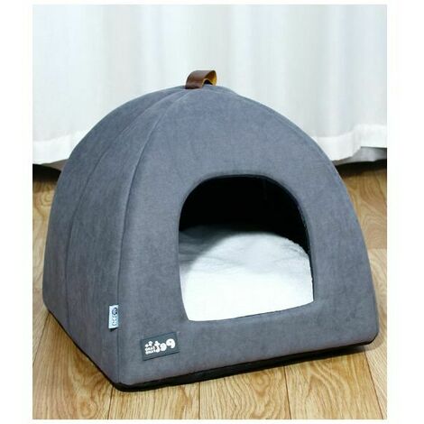 FVO Soft Cave Cat Bed - Caseta lavable para gatos medianos con cojín extraíble y extraíble, camas para perros pequeos 40x40x38cm, gris oscuro